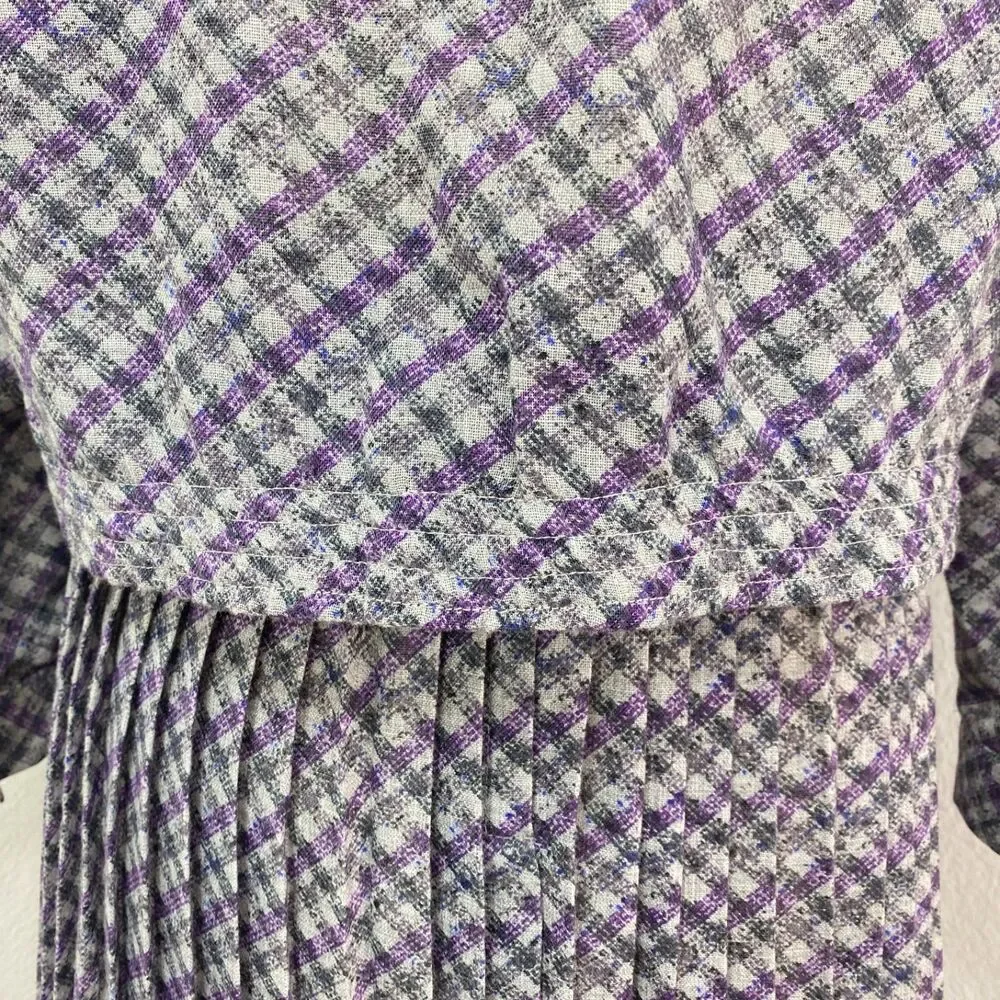 Vintage 80s Two-Piece Skirt & Blouse Med 8 Julie Miller Purple Plaid Lightweight